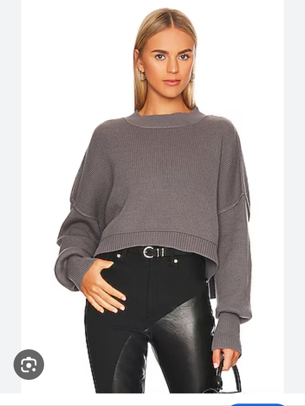 Free People Gray Cropped Crewneck Sweater